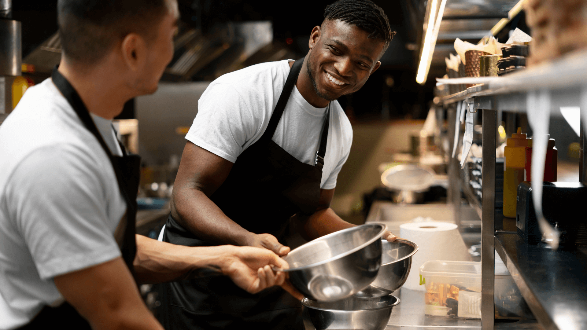 Two chefs working in a kitchen